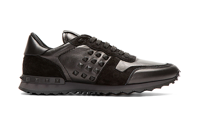 Valentino Black Leather and Suede Studded Sneakers 全新運動鞋款