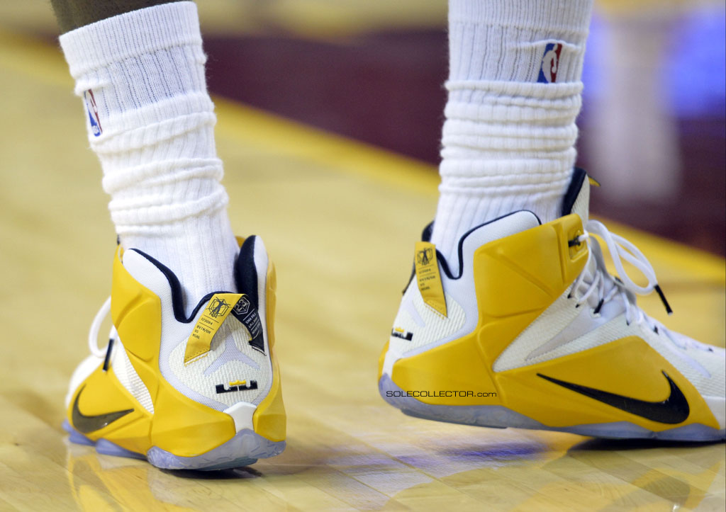 Nov 19, 2014; Cleveland, OH, USA; The shoes of Cleveland Cavaliers forward LeBron James (23) against the San Antonio Spurs at Quicken Loans Arena. The Spurs won 92-90. Mandatory Credit: David Richard-USA TODAY Sports