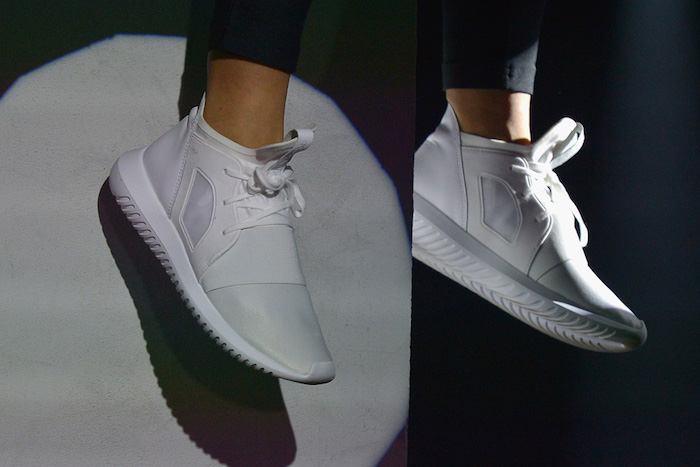 PARIS, FRANCE - JUNE 25:  Performer's shoes are seen during the Adidas Originals Tubular Paris Fashion Week Performance on June 25, 2015 in Paris, France.  (Photo by Dominique Charriau/Getty Images)