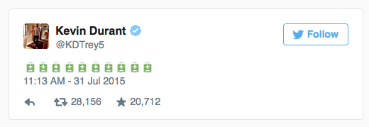 Kevin Durant 用電池符號呼應 Drake 的《Charged Up》一曲以示力挺。