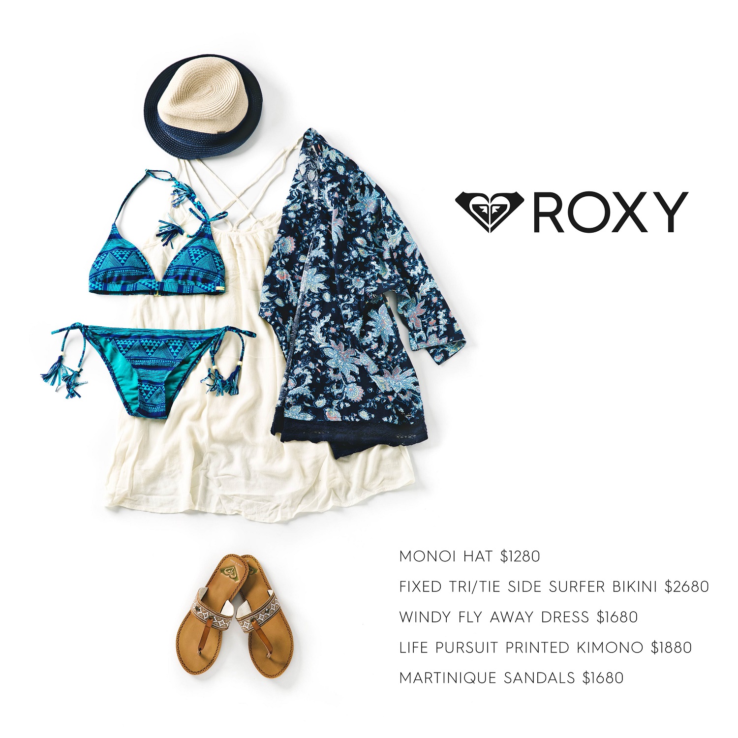 ROXY多款的皮質涼鞋搭配甜美洋裝，提供多元化的穿搭選擇