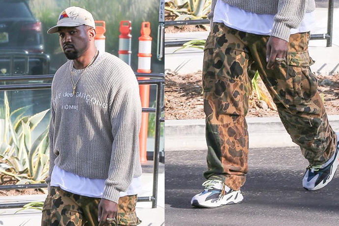 Skinny 風潮及將遠去？Kanye West 迷彩工作褲配 vintage CDG 寬鬆衛衣現身！