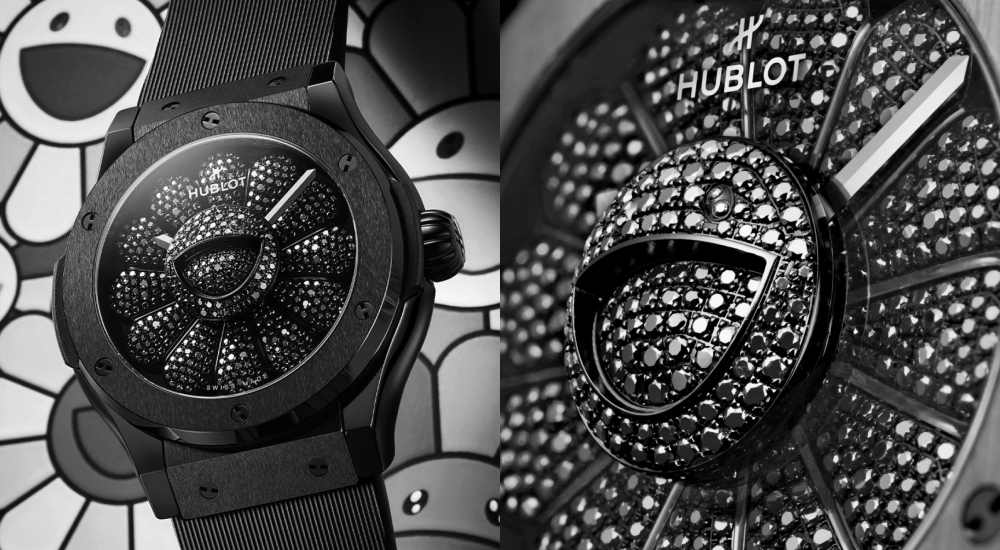 村上隆 x HUBLOT 超限量聯名錶款正式公開！經典小花不只會旋轉，還鑲滿 456 顆黑鑽！
